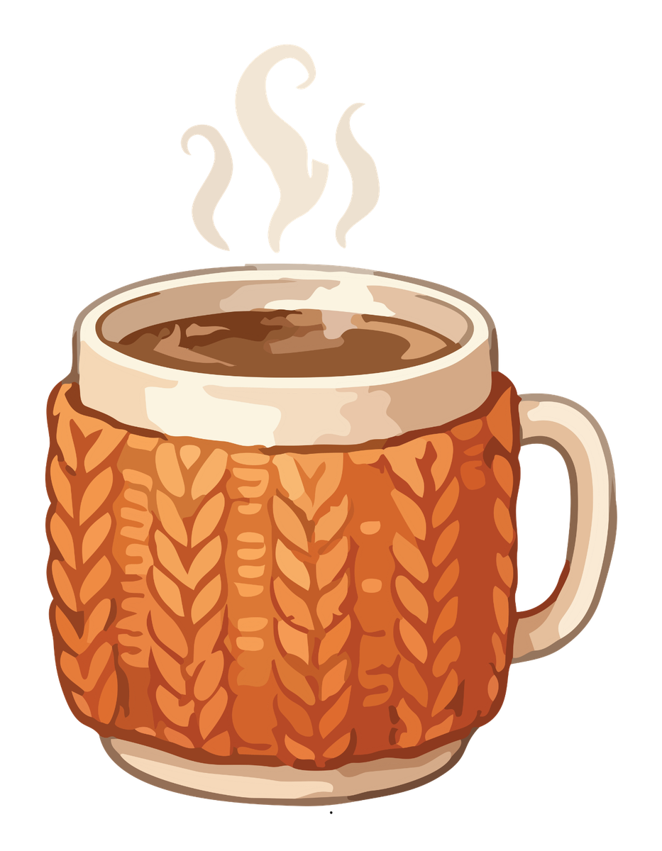 Cozy knitted coffee mug with steam